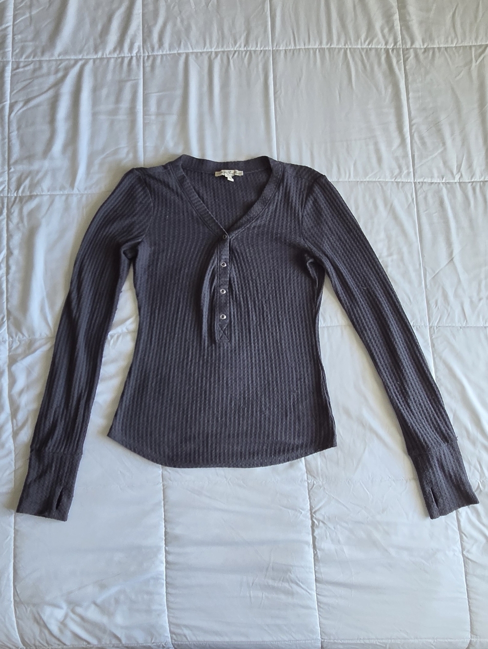 Express Charcoal Thumb Holes Long-Sleeve Top